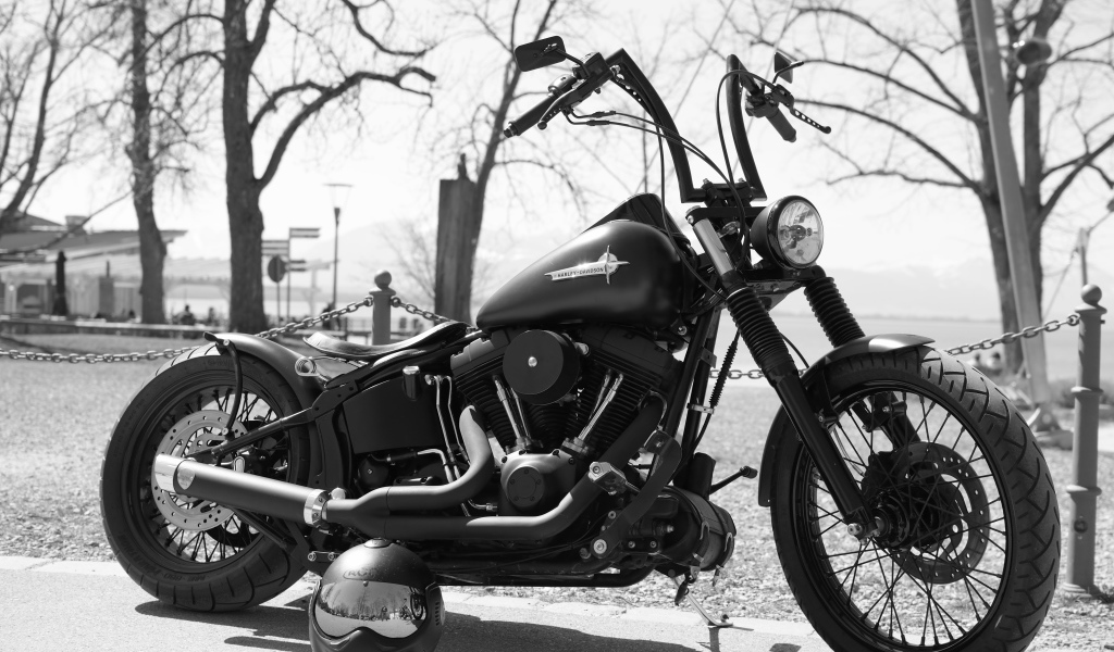 Мотоцикл  Harley-Davidson черно белое фото