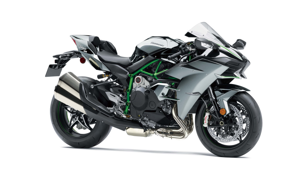 Мотоцикл Kawasaki Ninja H2,  2019 на сером фоне