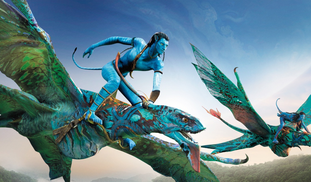 Персонажи Нейтири и Джейк Салли в фильме Аватар