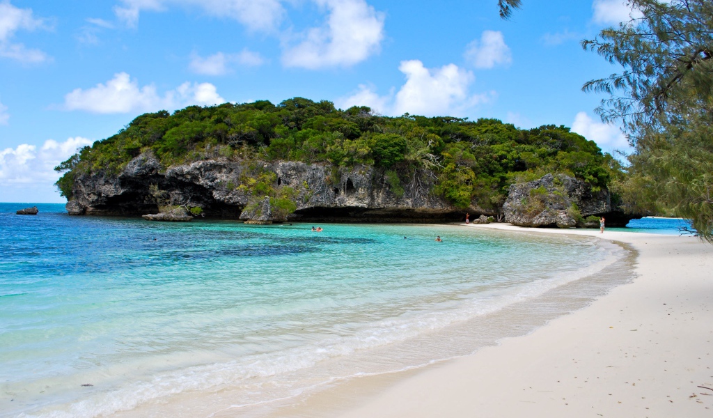 Покрытая зеленью сказала около пляжа на морском берегу 