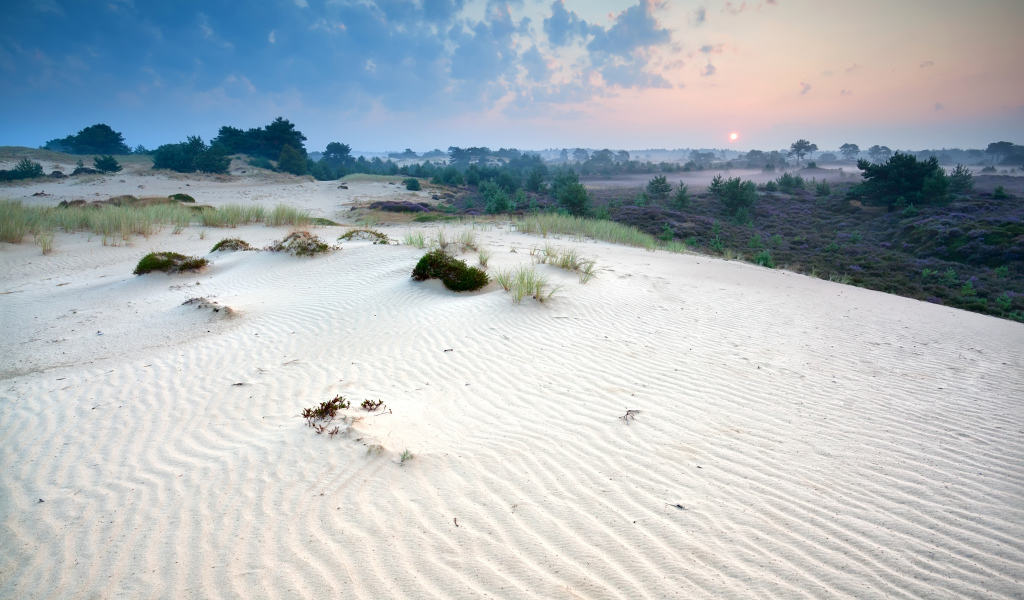 Белый песок под красивым небом 
