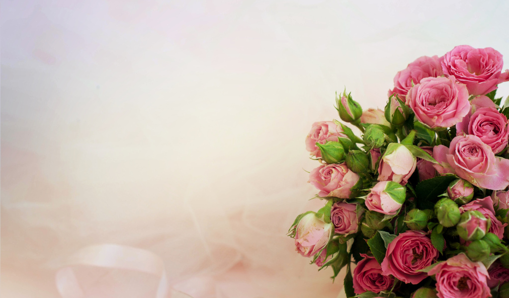 Букет розовых роз, шаблон для открытки 