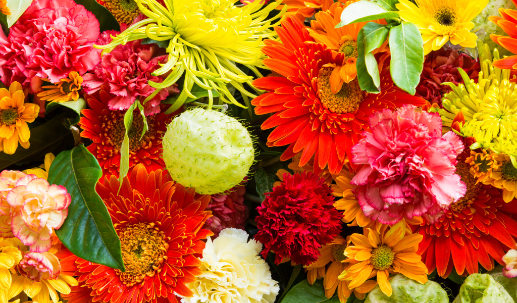 Красивый разноцветный букет из разных цветов 