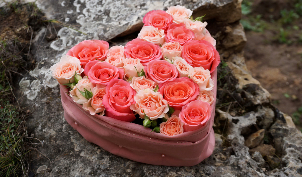 Нежные розы в коробке в форме сердца