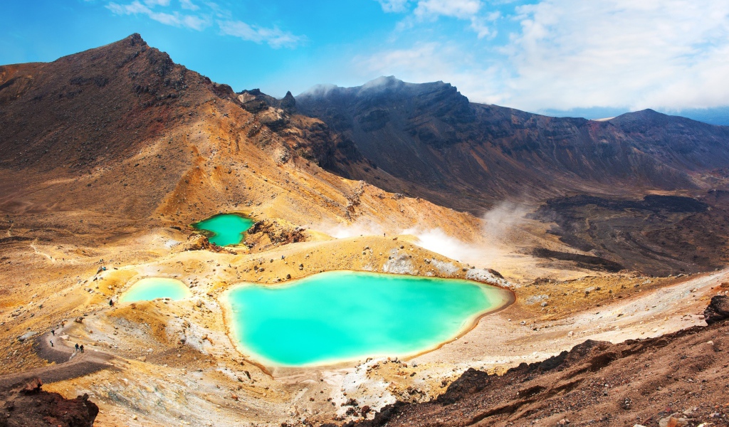 Горы и озеро в национальном парке Тонгариро, Новая Зеландия