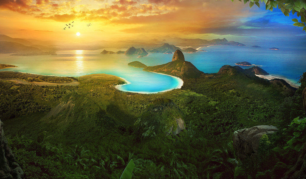 Закат солнца над заливом, Рио-де-Жанейро