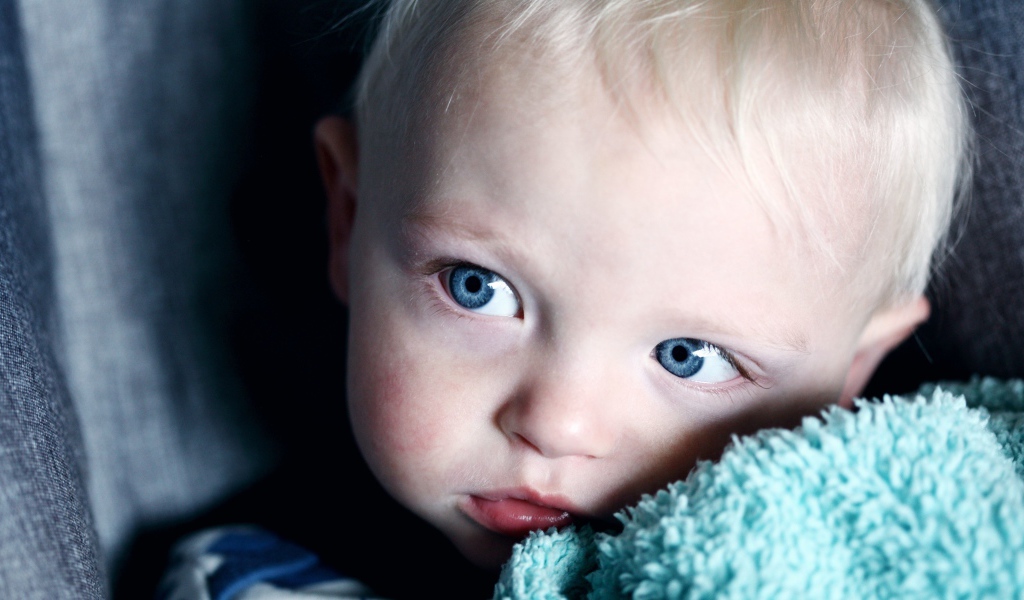 Маленький светловолосый мальчик с голубыми глазами