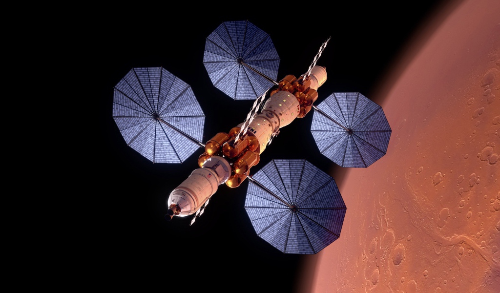 Space station near the planet Mars