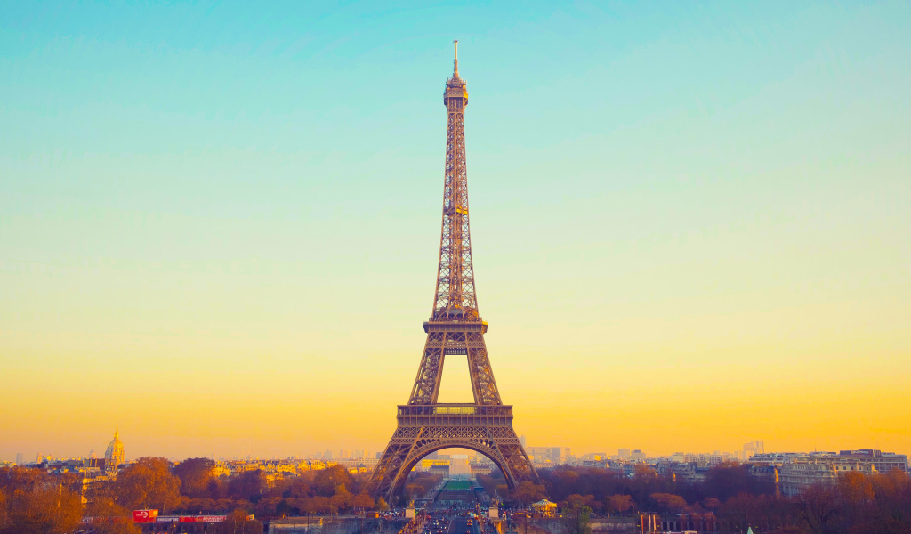 Eiffel tower on the background of a beautiful blue sky, Paris. France