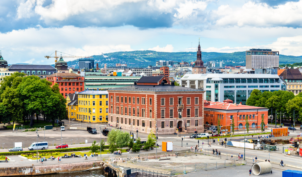 Панорама красивых домов в городе Осло, Норвегия