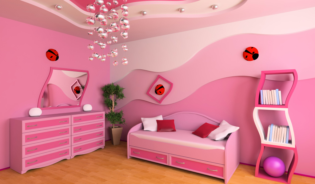 Детская спальная комната в розовом цвете 