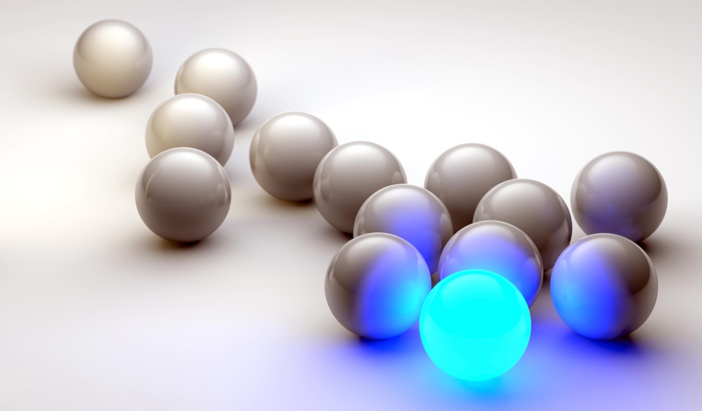 Много серых шаров с неоновым на сером фоне