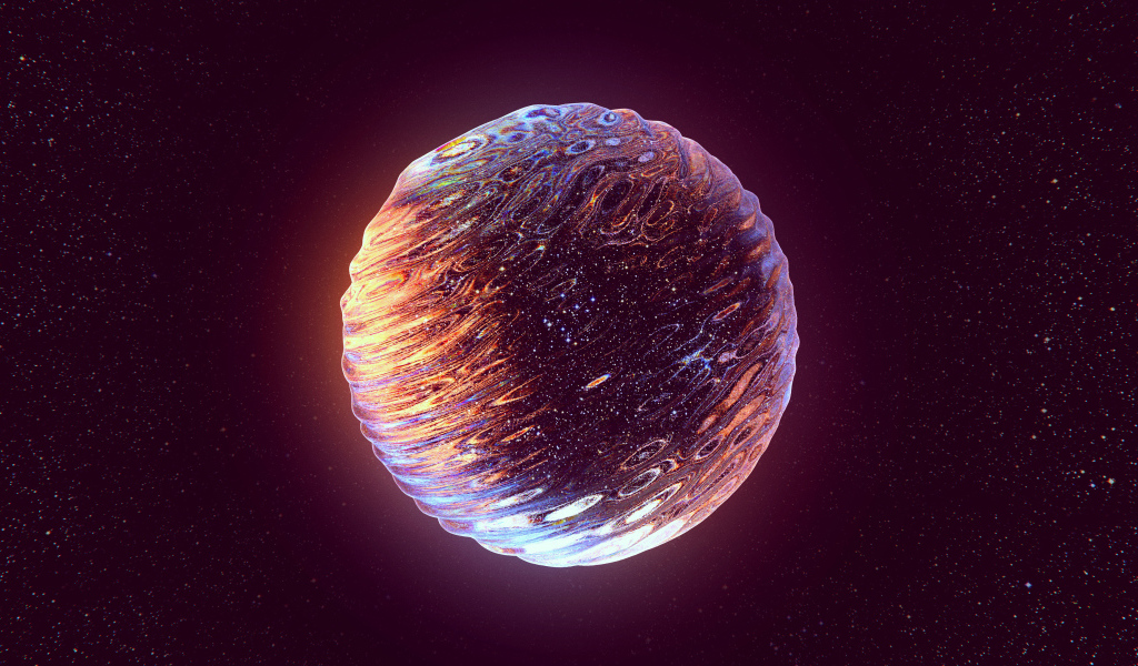 Абстрактная блестящая планета на фоне неба