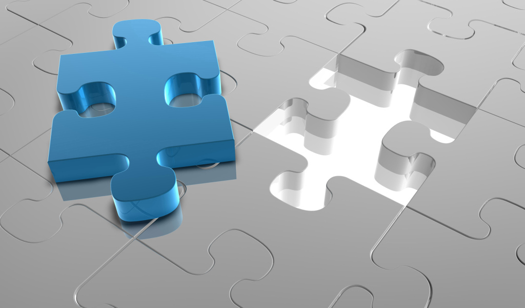 Голубой пазл на сером рисунке 