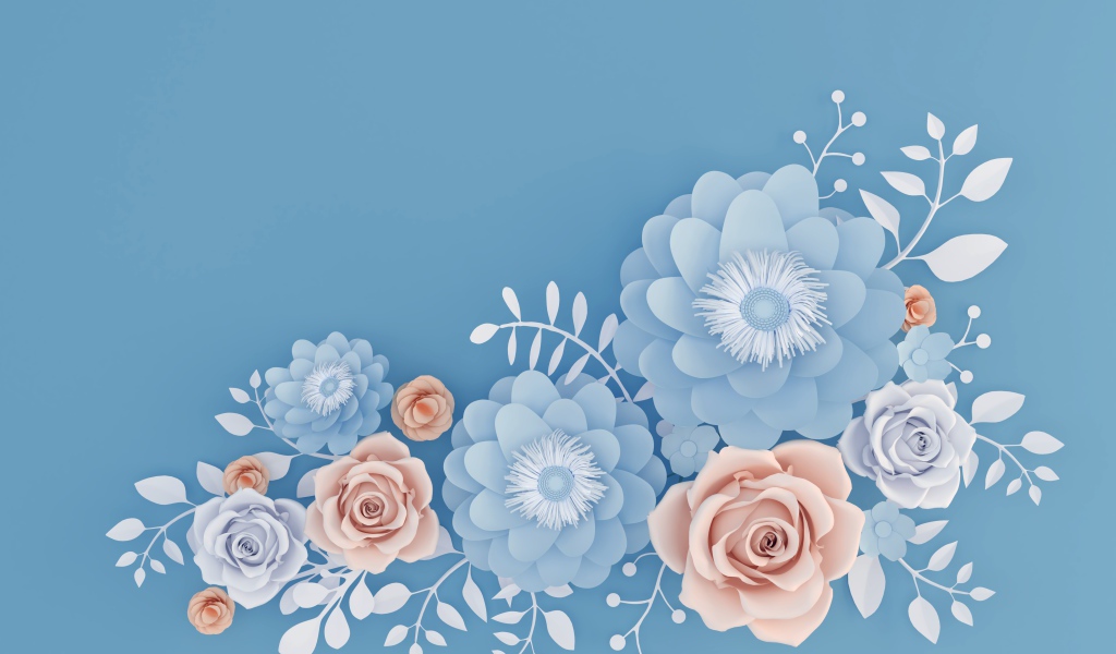 Декоративные цветы на голубом фоне
