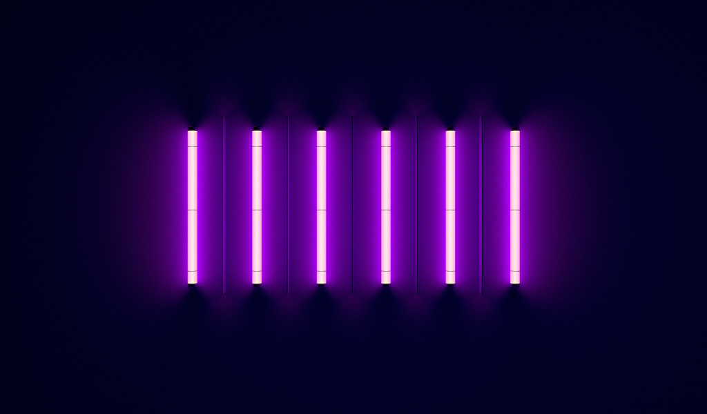 Неоновые светящиеся лампы на синем фоне