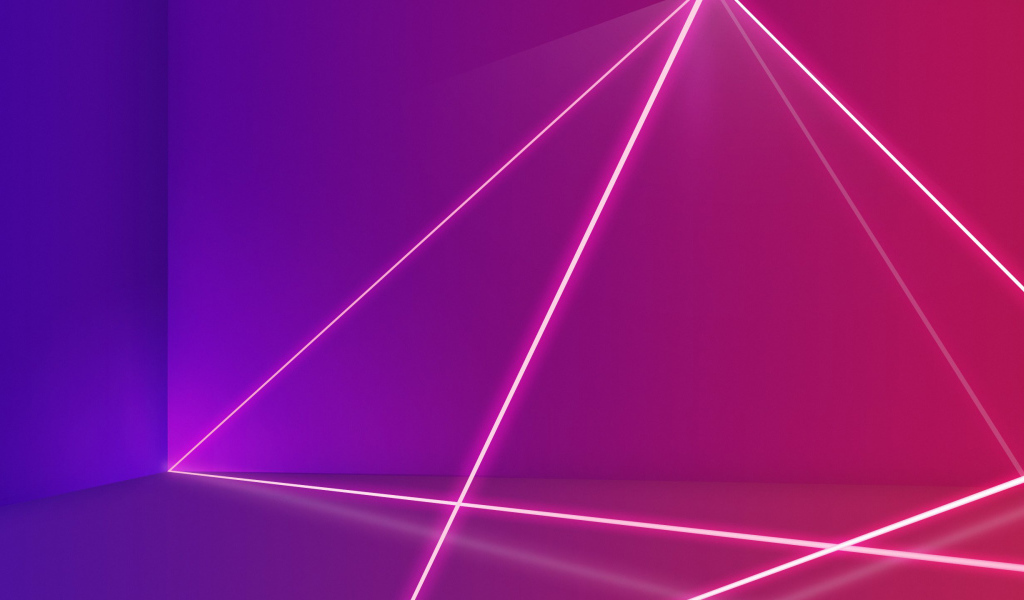 Pink laser beams on a lilac background