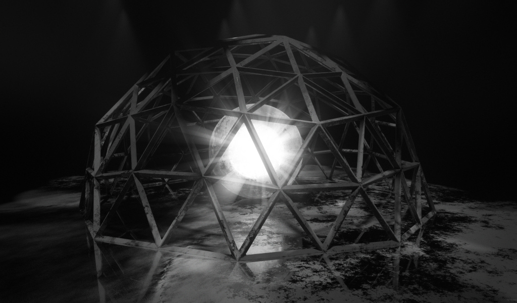 Белый яркий шар под железной клеткой 