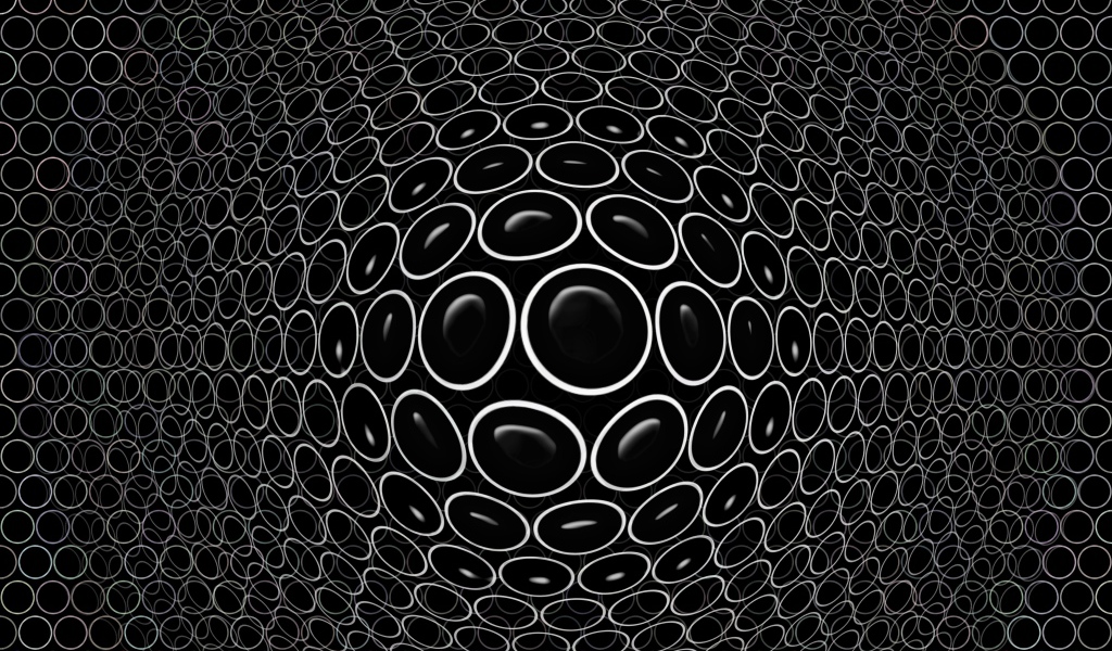 Белые круги на черном фоне 3д графика