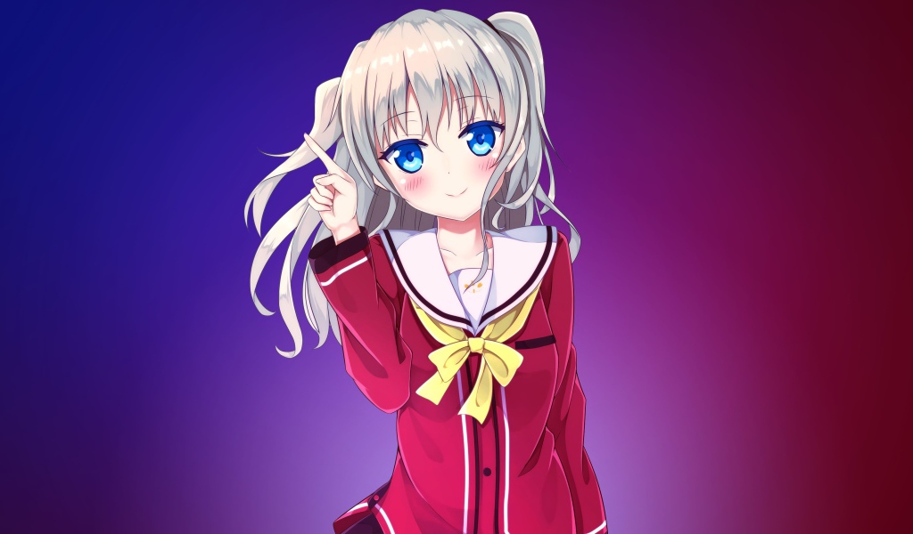 Девушка аниме Нао Томори с белыми волосами