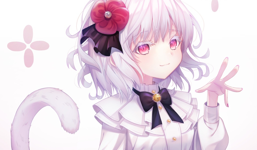 Девушка кошка аниме с цветком в волосах 