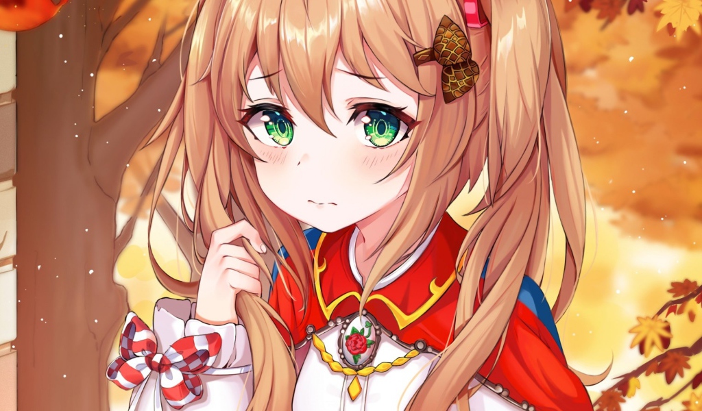 Девушка аниме с большими зелеными глазами