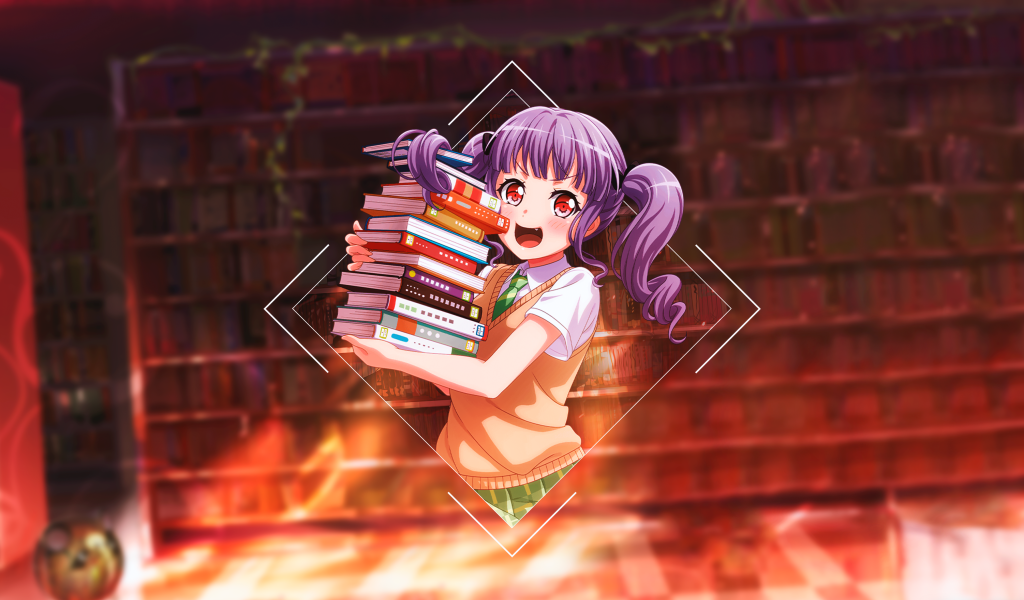 Anime girl with books in the library