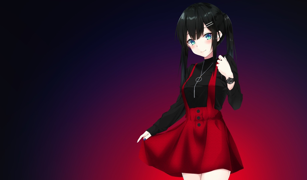 Голубоглазая девушка аниме на фиолетовом фоне