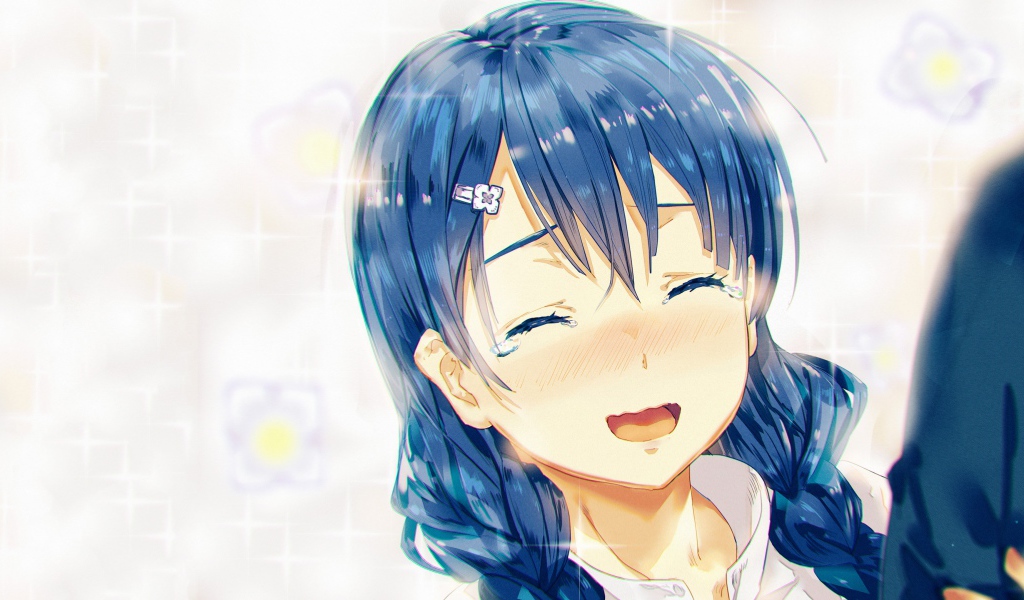 Девушка аниме Megumi Tadokoro с синими волосами