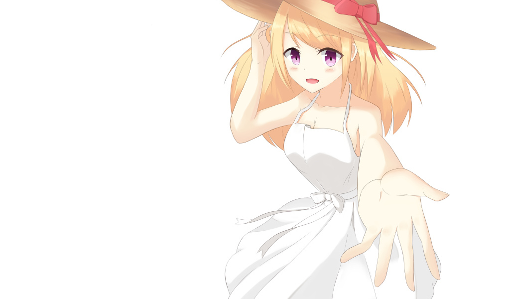 Девушка в белом платье со шляпой на голове аниме Оригинал