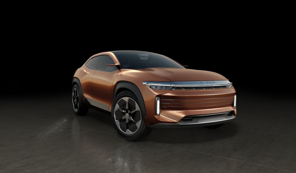 Коричневый внедорожник Exeed LX, 2019 года на черном фоне