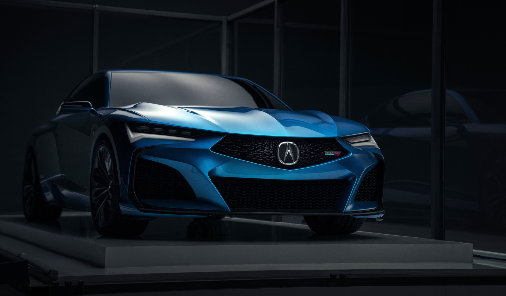 Синий автомобиль Acura Type S Concept 2019 года на презентации