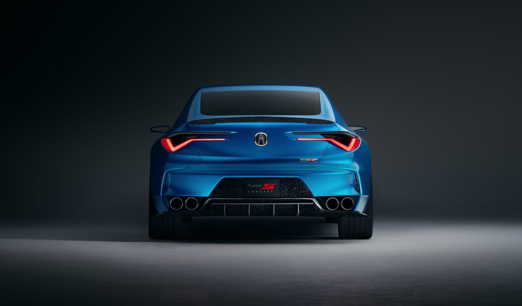 Синий автомобиль Acura Type S Concept 2019 года вид сзади на сером фоне