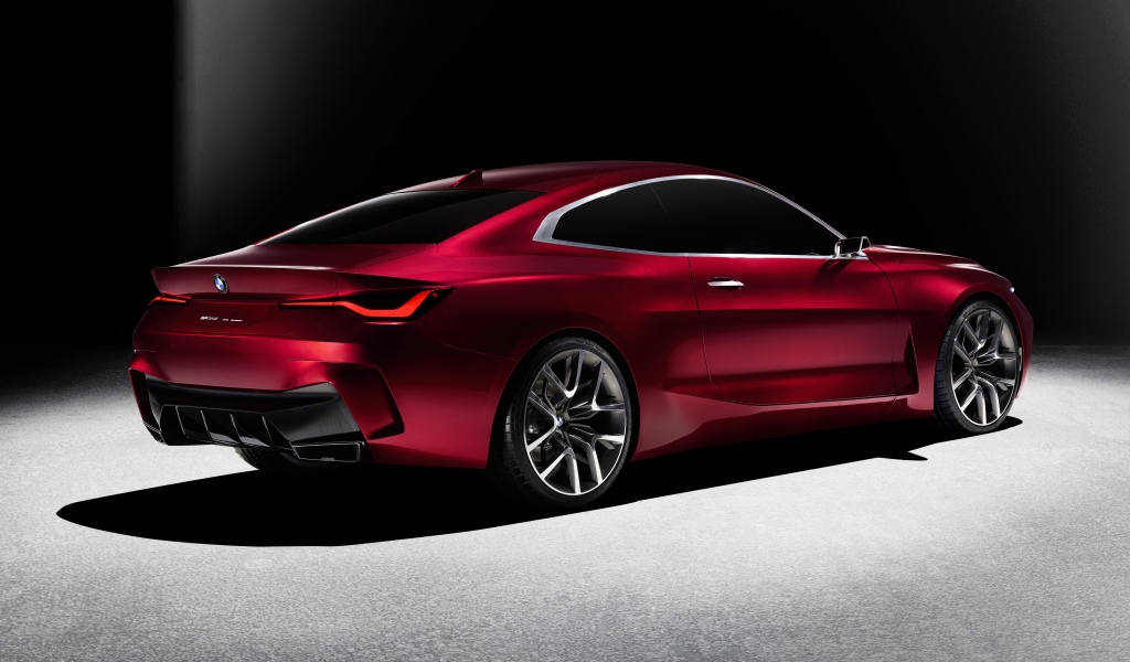 Бордовый автомобиль BMW Concept 4 2019 года вид сзади