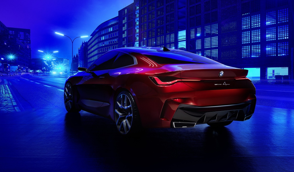 Красный автомобиль BMW Concept 4 2019 года в городе