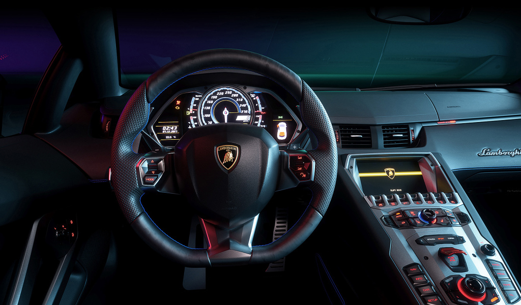 Черный кожаный руль автомобиля Lamborghini Aventador  CGI