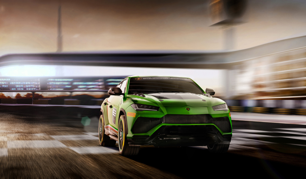 Зеленый внедорожник Lamborghini Urus ST-X Concept 2019 года на дороге