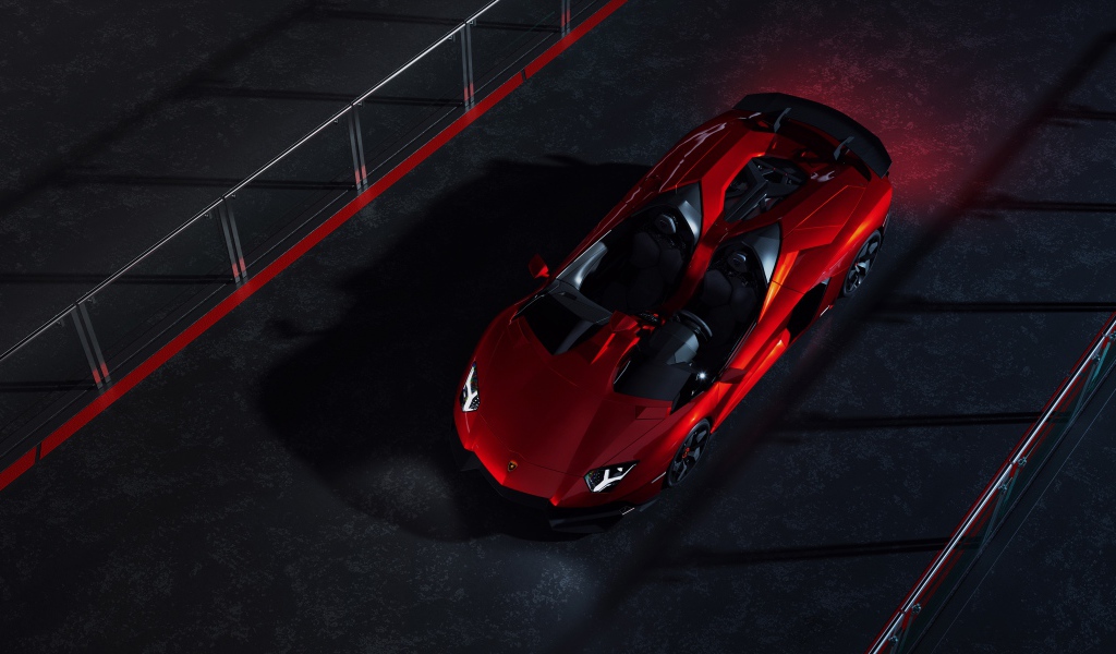 Красный спортивный автомобиль Lamborghini Aventador J CGI вид сверху