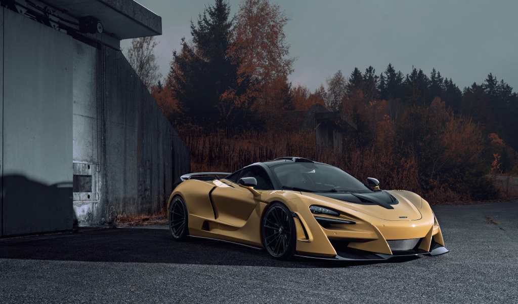 Дорогой автомобиль McLaren 720S у железных ворот