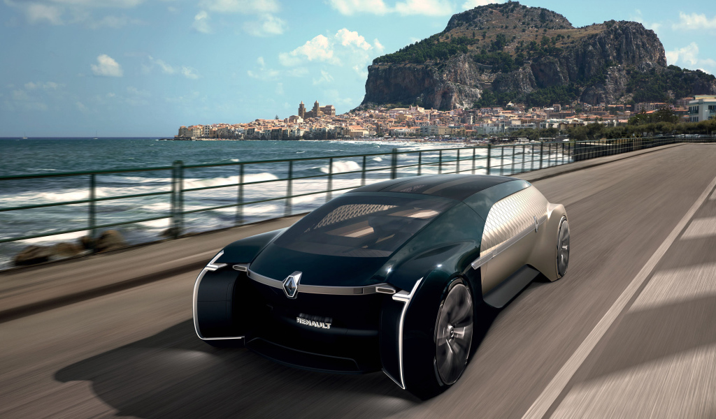 Автомобиль Renault EZ-Ultimo 2018 года едет по мосту