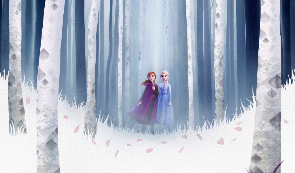 Главное героини мультфильма Холодное сердце 2 в лесу