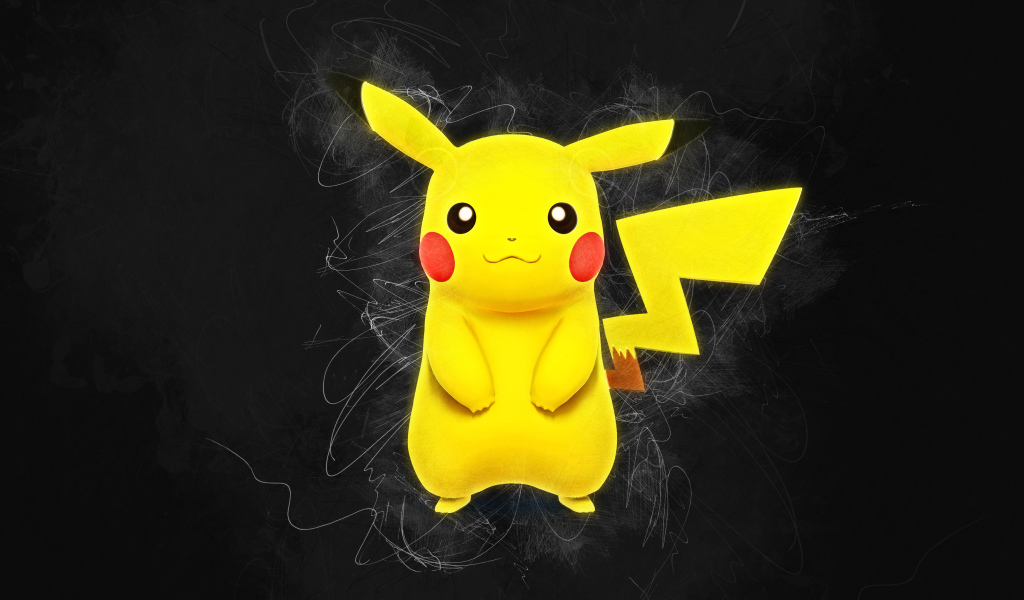 Желтый покемон Пикачу на черном фоне
