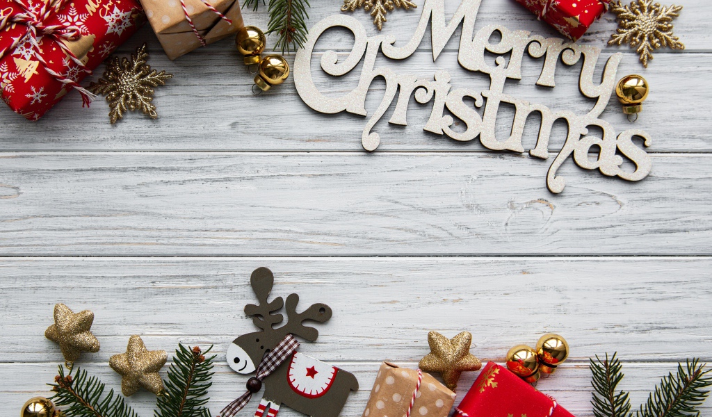 Открытка на Рождество на деревянном фоне