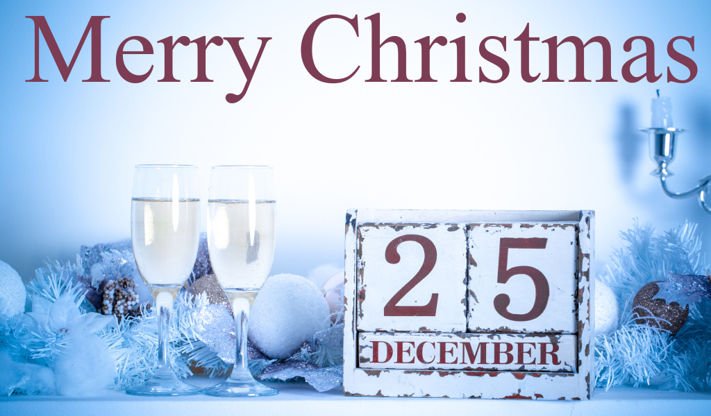 Открытка на Рождество с бокалами 