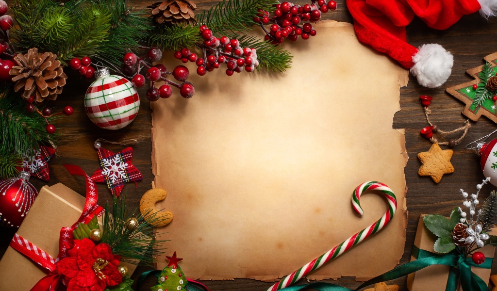 Шаблон для поздравительной открытки на Рождество с декором