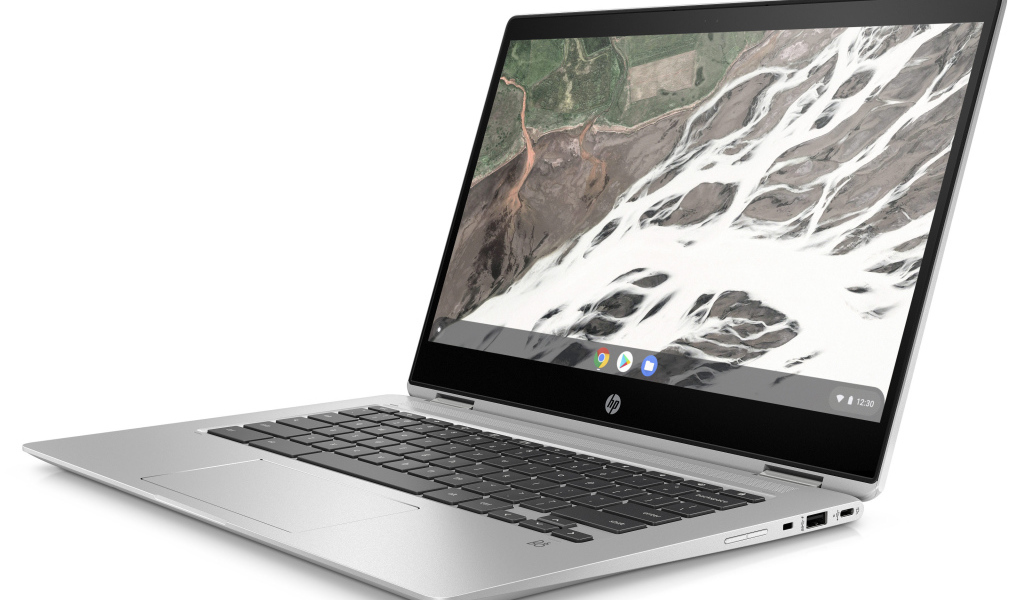 Портативный ноутбук HP Chromebook x360 14 G1 на белом фоне, CES 2019