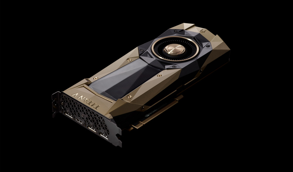Видеокарта Nvidia TITAN V на черном фоне