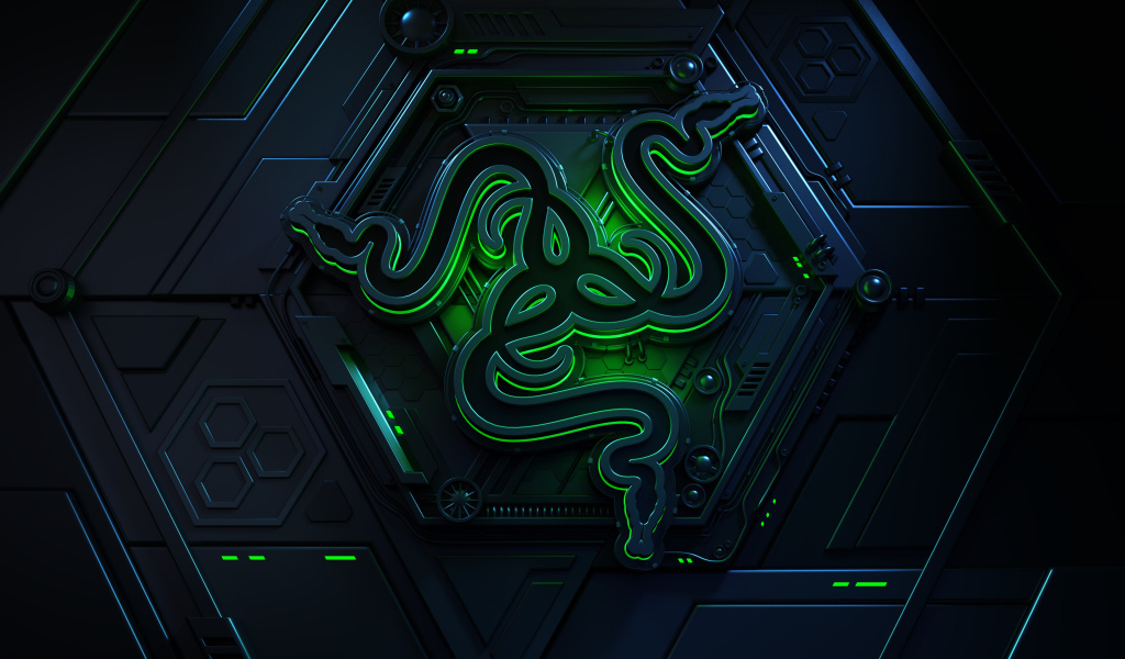 Логотип компании  Razer на черном фоне