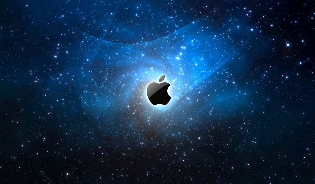 Значок Apple на фоне звездной галактики 