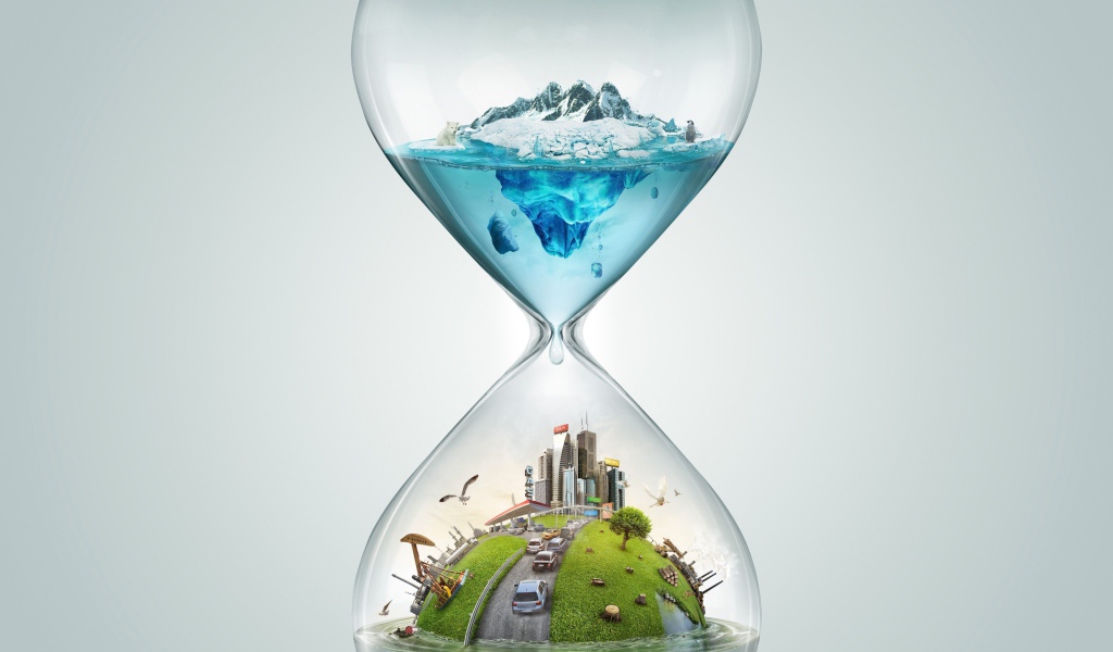 Креативные песочные часы на сером фоне